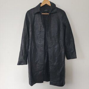 Womens Vintage Express Lambskin Black Long Leather Jacket 5/6